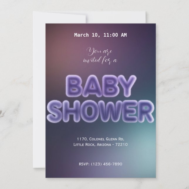 Invitation Faux Neon Baby shower Party (Devant)