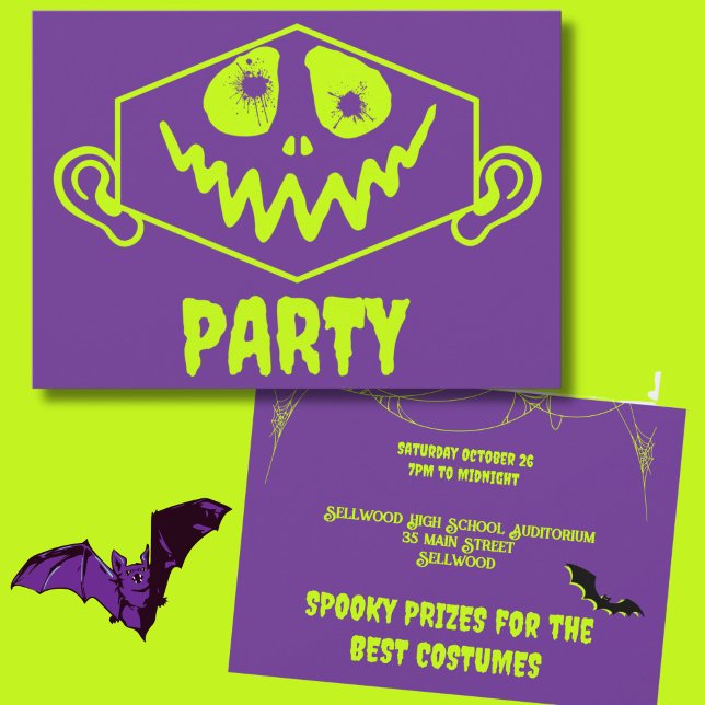 Invitation Faux Neon Fête d'Halloween du Monstre Whimsical (Créateur téléchargé)