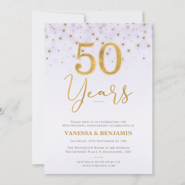 Invitation Faux or 50 ans 50e anniversaire de mariage (Devant)