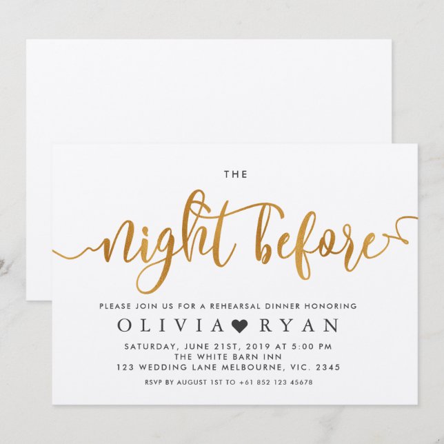 Invitation Faux or la nuit avant l'invitation (Devant / Derrière)