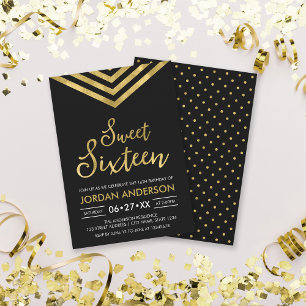 Invitation Faux Or moderne Chevron Sweet 16 Anniversaire