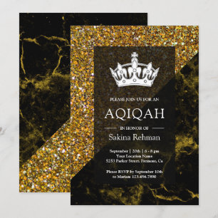 Invitation Faux Or Pailleté Or Marbre Aqeeqah   Aqiqah
