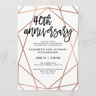 Invitation Faux or rose géométrique 40e anniversaire de maria