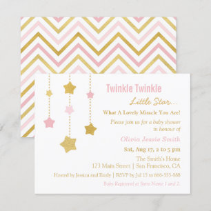 Invitation Faux Or Rose Scintillant Petite Étoile Baby Shower
