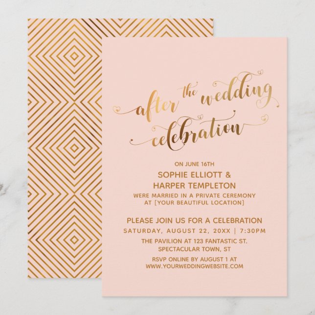 Invitation Faux Or sur Blush Après la Célébration de Mariage (Devant / Derrière)