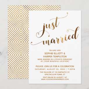Invitation Faux Or sur Fond Blanc Événement Post-Nuptial Just