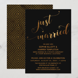 Invitation Faux Or sur Fond Noir Réception de Mariage Juste A
