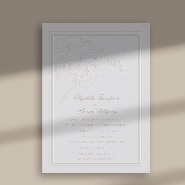 Invitation Faux Orchidées Embossées Cadre Formel Elégant Mari (faux embossed orchids double frame modern classic wedding invitation ivory)