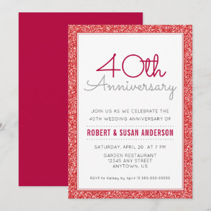 Invitation Faux pailletage rouge pour les 40 ans de mariage