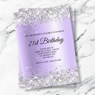 Invitation Faux Pailleté Argent Paillettes Satin Lavande Feui
