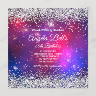 Invitation Faux Pailleté Argenté Paillettes Céleste Rose Chau