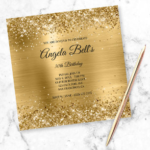 Invitation Faux Pailleté Or Brillant Monogramme Feuille