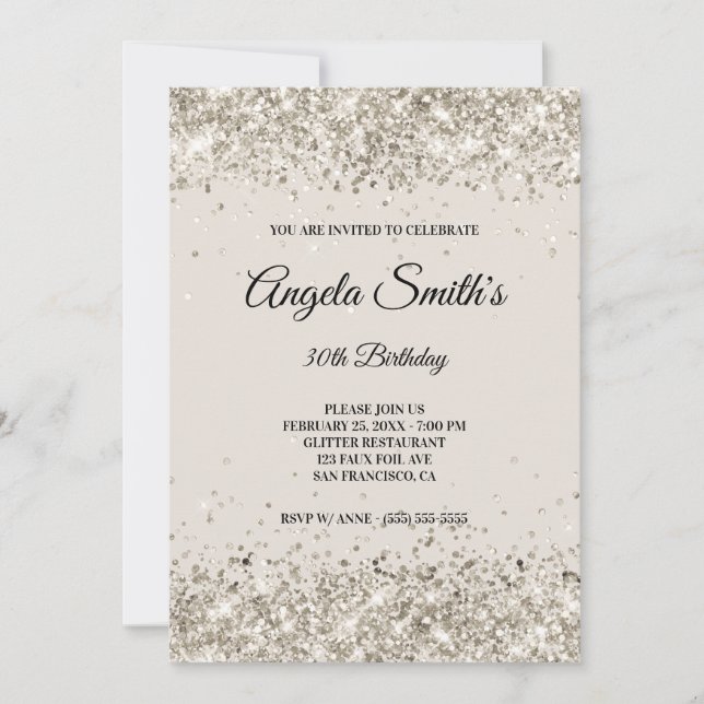 Invitation Faux Pailleté Platine Glitter Beige (Devant)