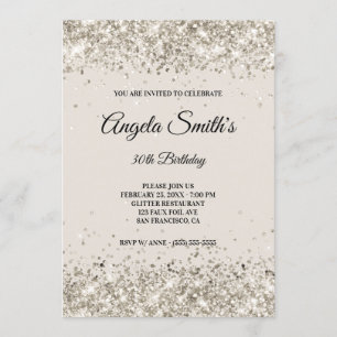Invitation Faux Pailleté Platine Glitter Beige