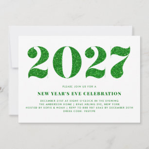 Invitation Faux Pailleté Vert Soirée du Nouvel An 2026