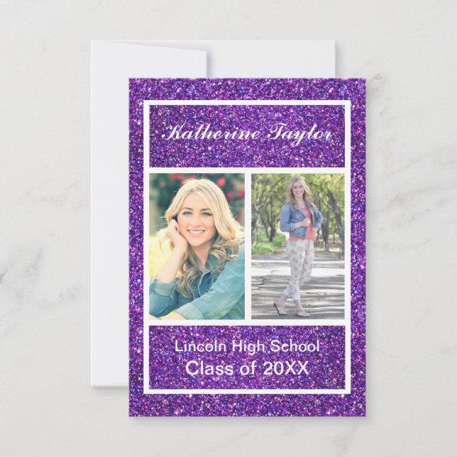 Invitation Faux Pailleté Violet - Annonce de Diplôme 3x5 (Devant)