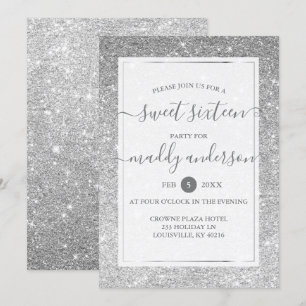 Invitation Faux Paillettes Argent Élégant Anniversaire Sweet 