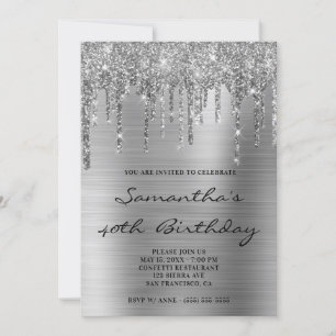 Invitation Faux Paillettes Argent Pailletées Gouttes de Papie