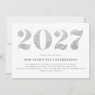 Invitation Faux Paillettes Argentées Soirée du Nouvel An 2026