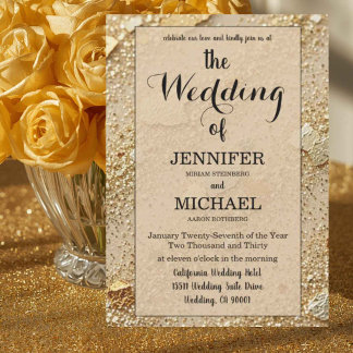Invitation Faux Paillettes D'or | Luxe Mariage Code QR