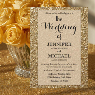 Invitation Faux Paillettes D'or | Mariage Luxe Code QR