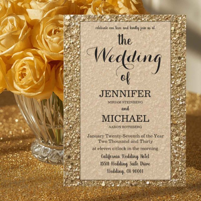 Invitation Faux Paillettes D'or | Mariage Luxe Code QR (Créateur téléchargé)