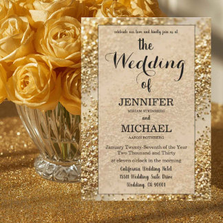 Invitation Faux Paillettes D'or | Mariage Luxueux Code QR