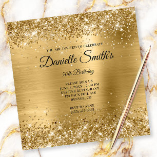 Invitation Faux Paillettes D'or Monogramme 50e Anniversaire