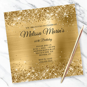 Invitation Faux Paillettes D'or Monogramme 60e Anniversaire