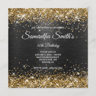 Invitation Faux Paillettes Dorées et Anniversaire 40 Ans sous