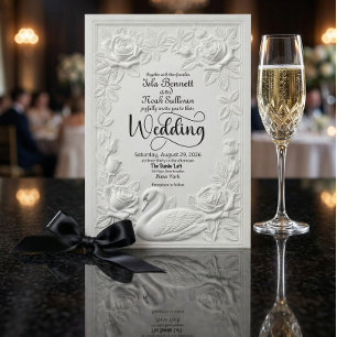 Invitation Faux papier gaufré en relief Cygne floral mariage
