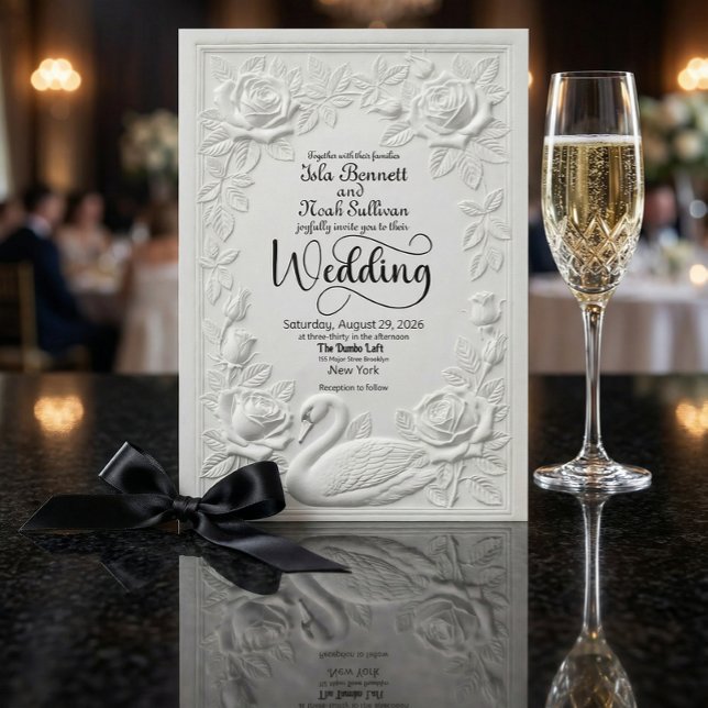 Invitation Faux papier gaufré en relief Cygne floral mariage (Créateur téléchargé)