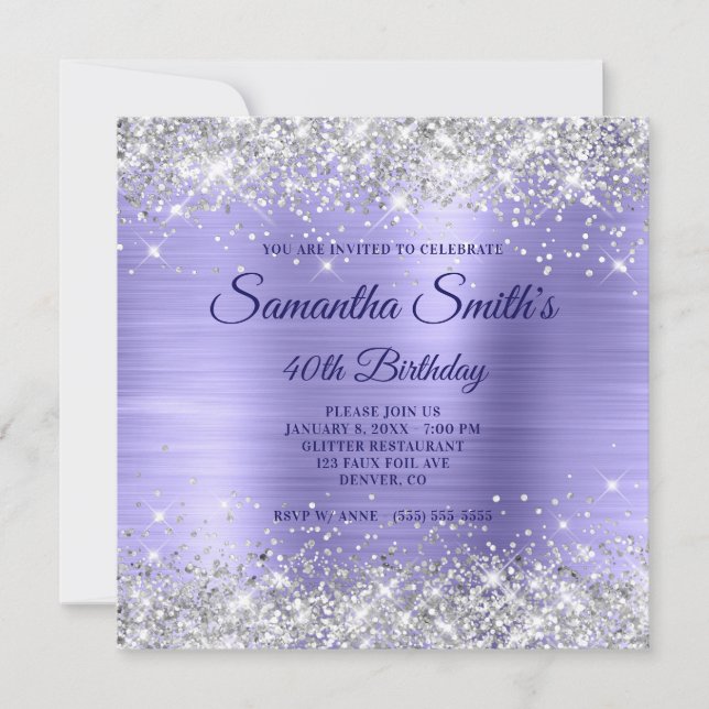 Invitation Faux Parties scintillant Argent Périwinkle Foil 40 (Devant)