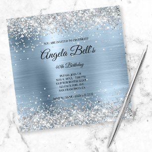 Invitation Faux Parties scintillant argentée brillante Pale B