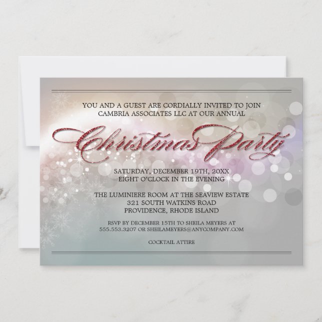 Invitation Faux Parties scintillant Bokeh Stars Corporate Chr (Devant)