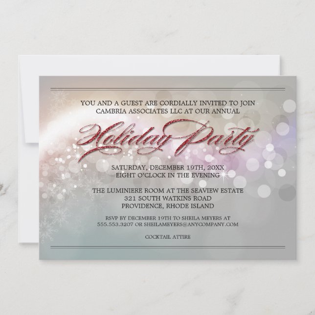 Invitation Faux Parties scintillant Bokeh Stars Corporate Hol (Devant)