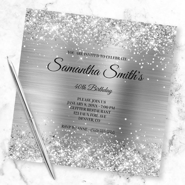 Invitation Faux Parties scintillant d'argent et Foil brillant (Créateur téléchargé)