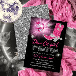 Invitation Faux Parties scintillant Disco Rose Cowgirl 50 Ann<br><div class="desc">Faites votre fête dans le style rétro des années 70 avec cette parties scintillant faux rose et argent et rose disco miroir balle "Disco Cowgirl 50th Birthday Party" design. Conception composite par Holiday Hearts Designs (droits réservés).</div>