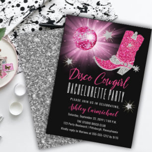 Invitation Faux Parties scintillant Disco Rose Cowgirl Bachel