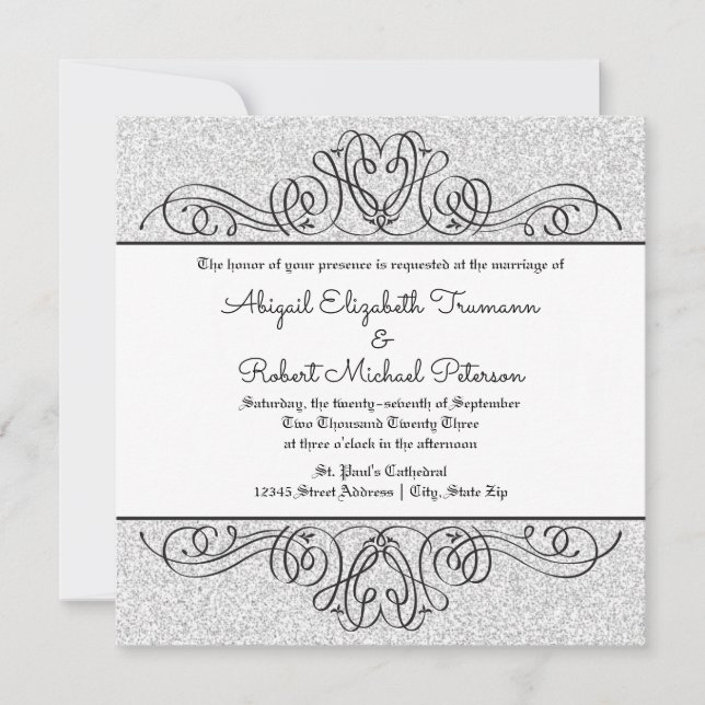 Invitation Faux Parties scintillant Formal Floral-Mariage-Mar (Devant)