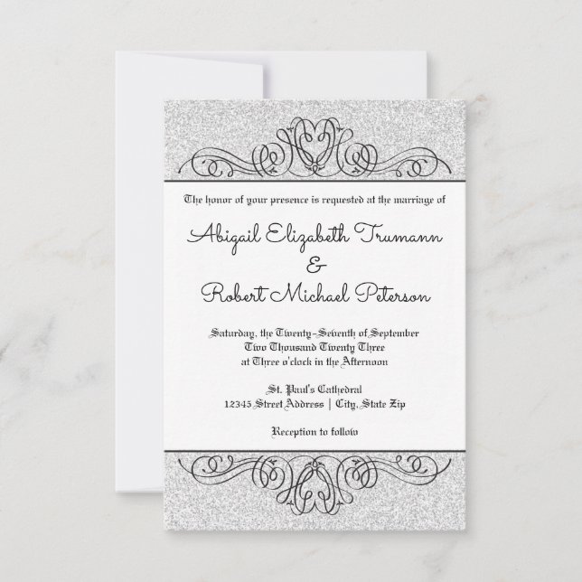 Invitation Faux Parties scintillant Formal Flourish - 3x5 Mar (Devant)