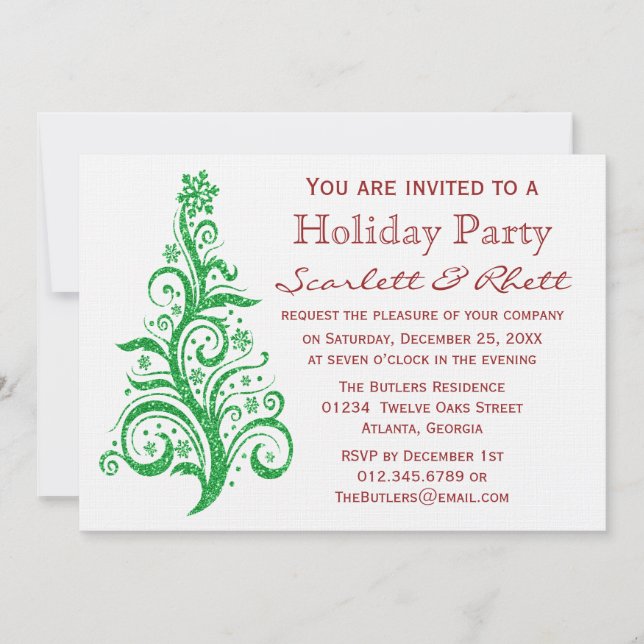 Invitation Faux Parties scintillant Noël Arbre Fête (Devant)
