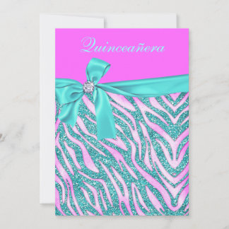 Invitation Faux Parties scintillant rose chic Zebra Quinceane