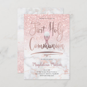 Invitation Faux parties scintillant sur marbre rose Première