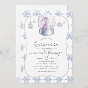 Invitation Faux Parties scintillant Unicorn Winter Wonderland