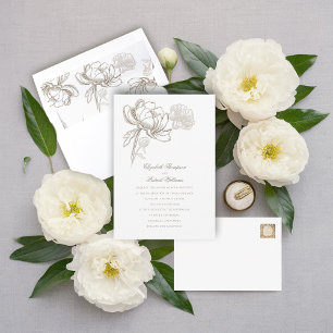 Invitation Faux Peonies Embossées Or Formal Elégant Mariage