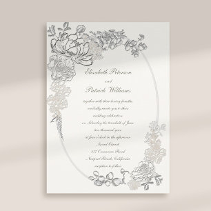 Invitation Faux Pivoines Gauffrées Calligraphie Perle Mariage