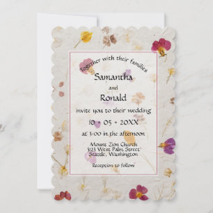 Invitation Faux Pressé Fleurs Mariage de style papier