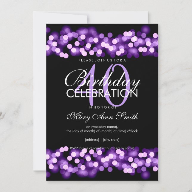 Invitation Faux Purple Hollywood Glam 40e anniversaire (Devant)