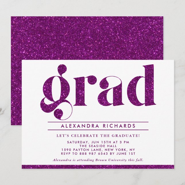 Invitation Faux Purple Parties scintillant Graduation Party I (Devant / Derrière)